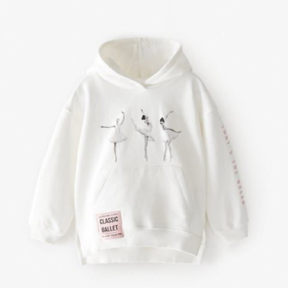 Zara White Ballet Graphic Hoodie